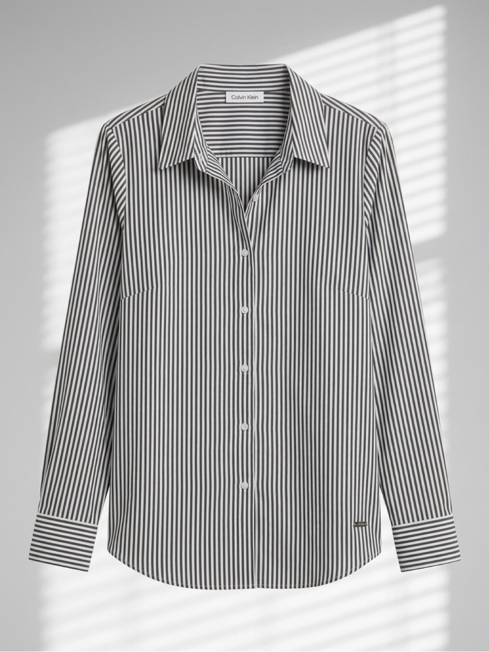Calvin Klein Black and White Vertical Stripe Button-Down Shirt